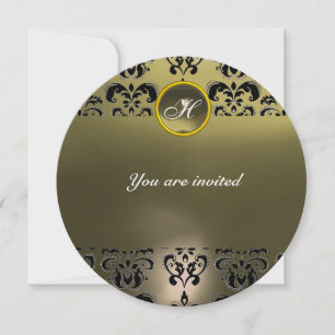 Invitation AGATE DAMAS GEMME PIERRE MONOGRAMME noir gris