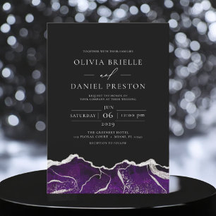 Invitation Agate d'argent violet Élégant Mariage moderne