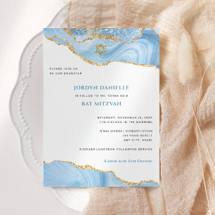Invitation Agate de Parties scintillant bat mitzvah, bleu cla