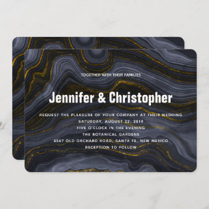 Invitation Agate doré noir gris-bleu moderne Mariage Abstrait