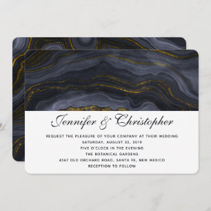 Invitation Agate doré noir gris-bleu moderne Mariage Abstrait