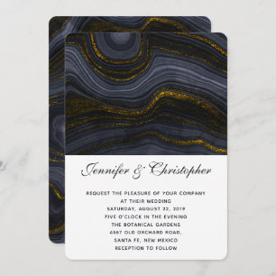 Invitation Agate doré noir gris-bleu moderne Mariage Abstrait