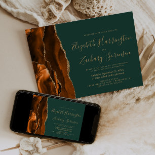 Invitation Agate dorée rouille moderne Mariage vert émeraude