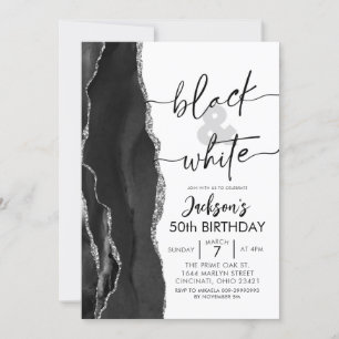Invitation Agate Elegant noir blanc fête d'anniversaire