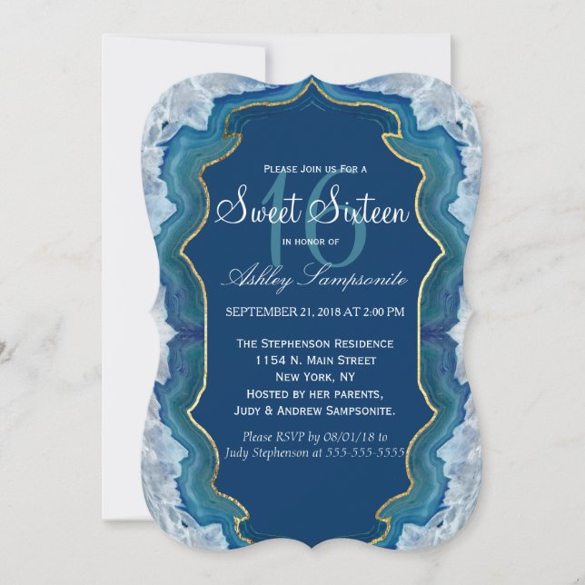 Invitation Agate Elegant Pretty Blue Geode Motif (Devant)