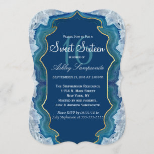 Invitation Agate Elegant Pretty Blue Geode Motif