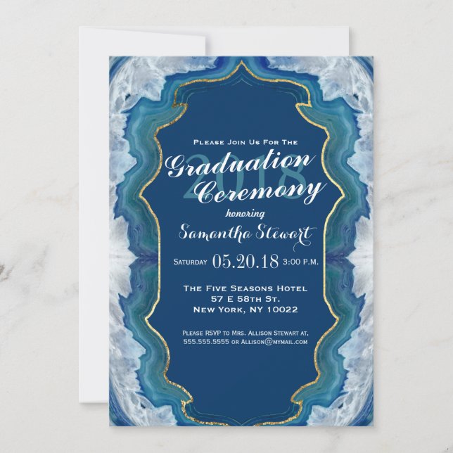 Invitation Agate Elegant Pretty Blue Geode Motif (Devant)