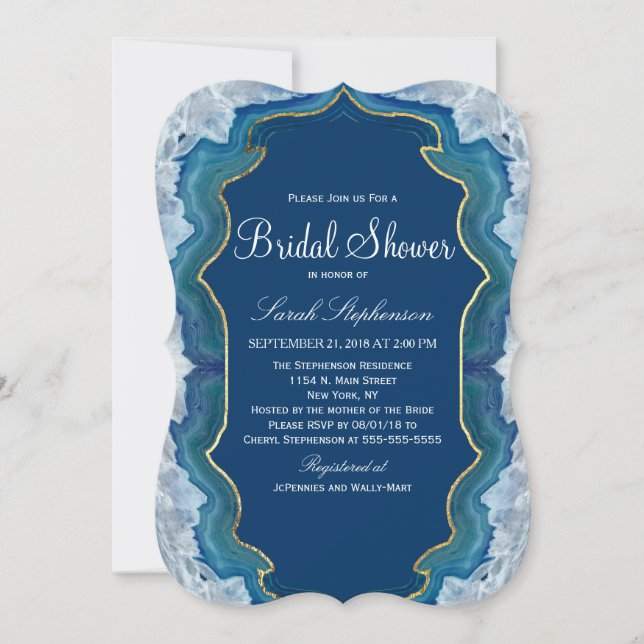 Invitation Agate Elegant Pretty Blue Geode Motif Turquoise (Devant)