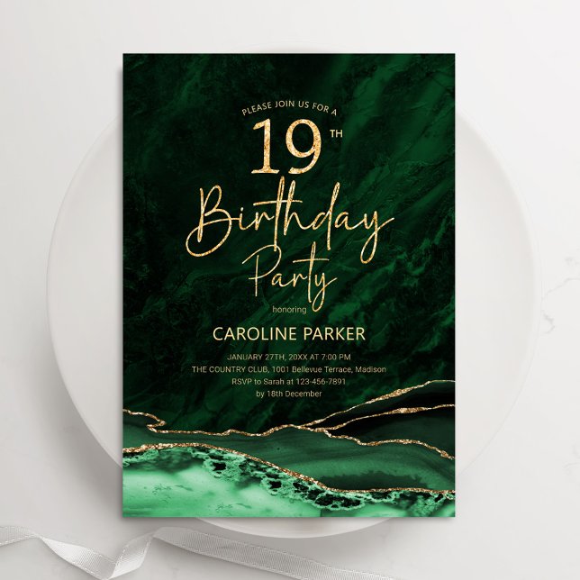 Invitation Agate Emerald Green Gold 19e anniversaire (Créateur téléchargé)