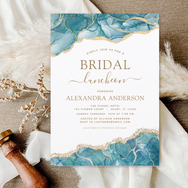 Invitation Agate Fête des mariées Turquoise Déjeuner Turquois (Créateur téléchargé)