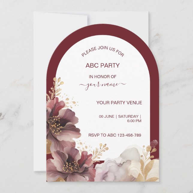 Invitation Agate floral de Parties scintillant de Bourgogne e (Devant)