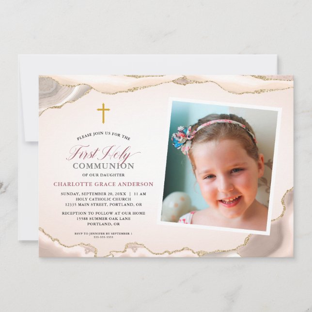 Invitation Agate Gold Parties scintillant Photo Girl First Co (Devant)