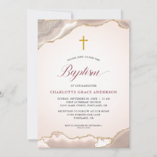 Invitation Agate Gold Parties scintillant Script Baby Girl Ba