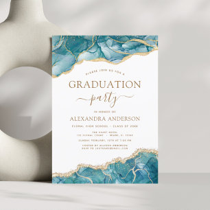 Invitation Agate Graduation 2023 Turquoise Gold Blue Turquois