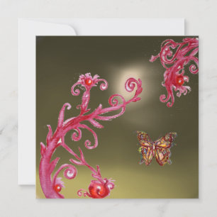 Invitation AGATE GRIS PAPILLON rose vif, rouge