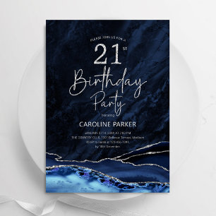 Invitation Agate Marine Bleu Argent 21e anniversaire