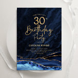 Invitation Agate Marine Blue Gold 30e anniversaire<br><div class="desc">Invitation à la fête du 30e anniversaire de la Marine bleu et or agate. Elégant design moderne avec aquarelle bleu royal agate marbre arrière - plan, fausse parties scintillant or et typographie script police. Carte invitation branchée parfaite pour une célébration anniversaire féminine élégante. Invitations Zazzle imprimées ou téléchargement instantané modèle...</div>