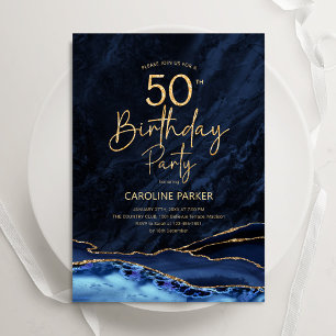 Invitation Agate Marine Blue Gold 50e anniversaire