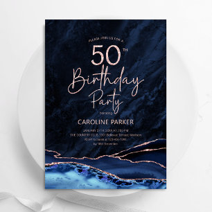 Invitation Agate Marine Blue Rose Gold 50e anniversaire