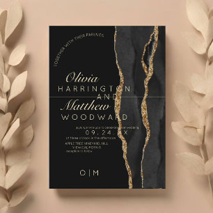 Invitation Agate moderne Luxe noir et or Mariage