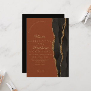 Invitation Agate moderne Luxe noir et orange Mariage