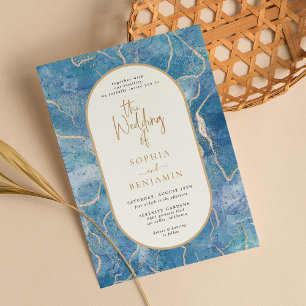 Invitation Agate moderne Sky Blue Gold Agate Le Mariage de