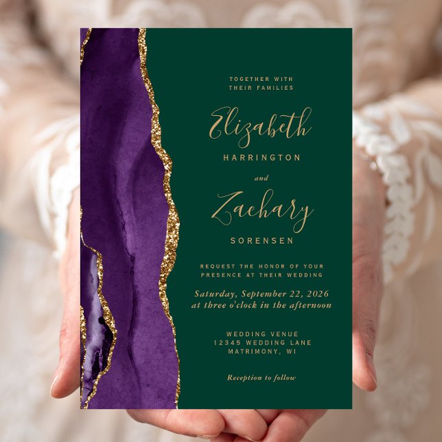Invitation Agate moderne violet or Emerald Green Mariage (Créateur téléchargé)