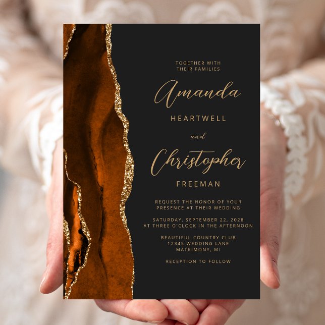 Invitation Agate Or Jaune Brûlé Mariage Ardoise Script (Créateur téléchargé)