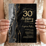 Invitation Agate Or Noir 30e Anniversaire<br><div class="desc">Invitation de fête d'anniversaire 30 ans agate or noir. Design moderne élégant avec fond de géode de marbre d'agate aquarelle,  or pailleté faux et police de caractères script. Carte d'invitation tendance parfaite pour une célébration d'anniversaire de femme stylée. Invitations Zazzle imprimées ou modèle de template numérique téléchargeable instantanément.</div>