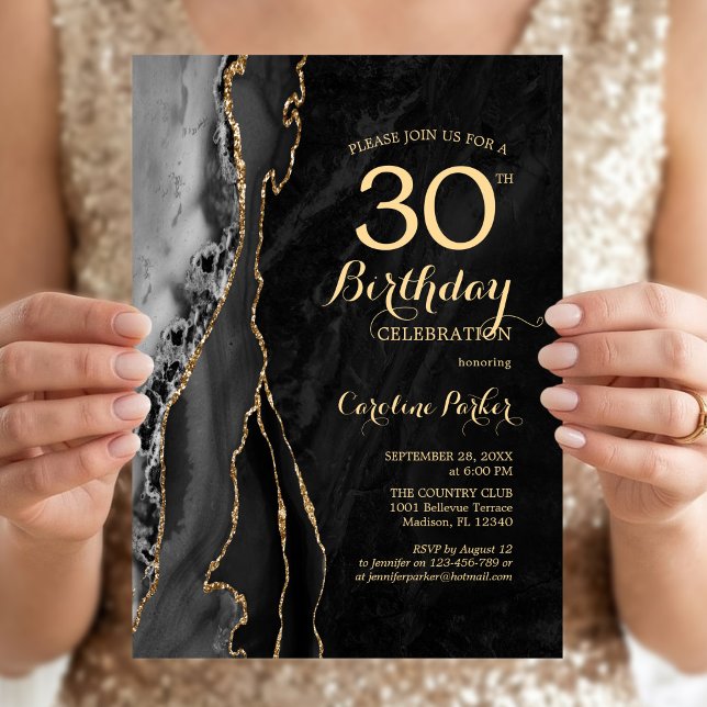 Invitation Agate Or Noir 30e Anniversaire (Créateur téléchargé)