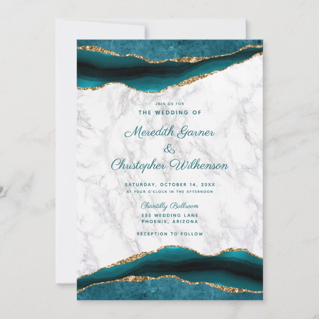 Invitation Agate or turquoise et Mariage en marbre (Devant)
