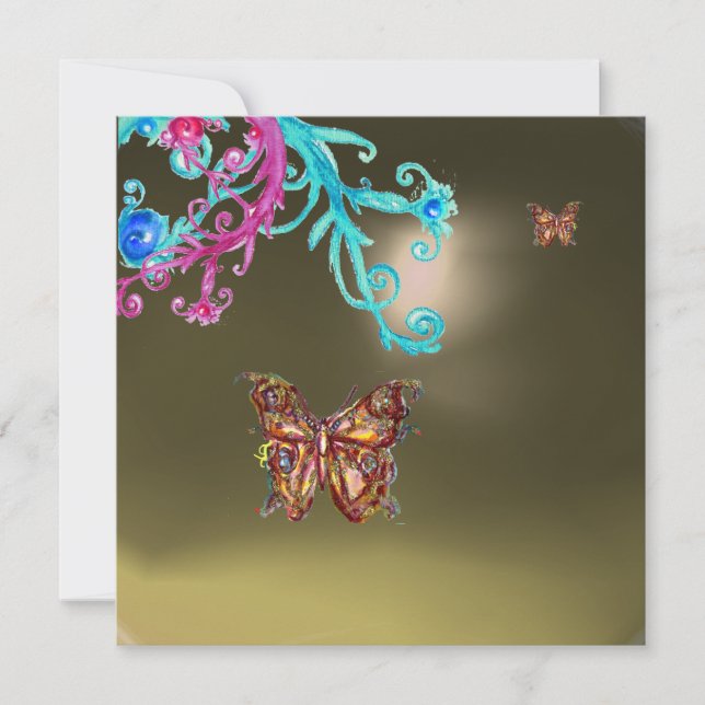 Invitation AGATE PAPILLON, gris bleu rose vif rouge (Devant)