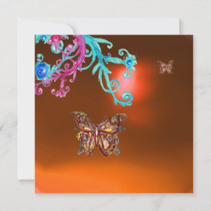 Invitation AGATE PAPILLON, jaune orange bleu rose vif