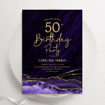 Invitation Agate Purple Gold 50e anniversaire<br><div class="desc">Purple et or agate 50e anniversaire invitation de fête. Design élégant et moderne avec aquarelle agate marbre arrière - plan,  fausse parties scintillant or et typographie script de police. Carte invitation branchée parfaite pour une célébration anniversaire féminine élégante. Invitations Zazzle imprimées ou téléchargement instantané modèle imprimable numérique.</div>