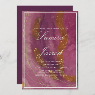 Invitation Agate Purple Mustard Aquarelle Faux Gold Mariage