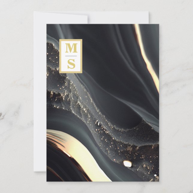 Invitation *~ Agate QR or NOIR Monogramme AR66 Mariage RSVP (Devant)