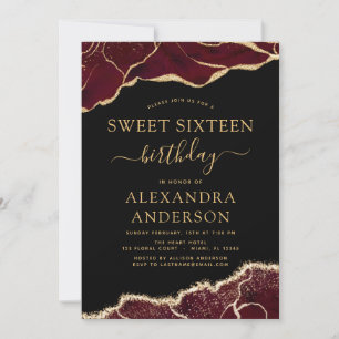 Invitation Agate Sweet 16 Anniversaire Bourgogne Gold Invitat