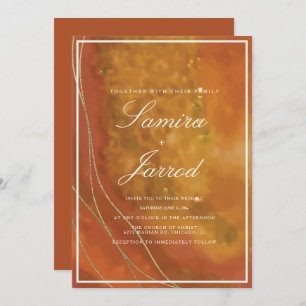 Invitation Agate Terracotta main Aquarelle Faux Mariage or