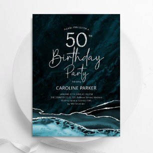 Invitation Agate Turquoise Argent 50e anniversaire