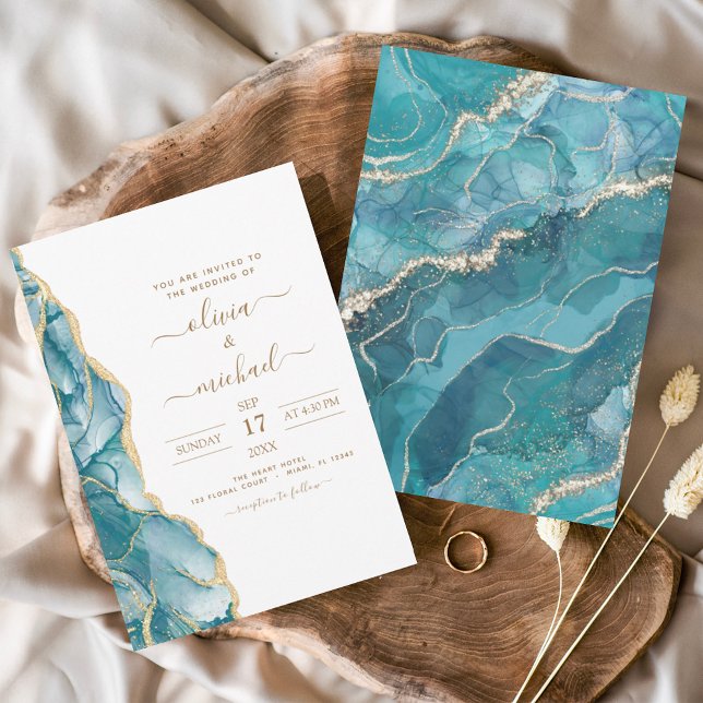 Invitation Agate Turquoise Turquoise Gold Mariage (Créateur téléchargé)