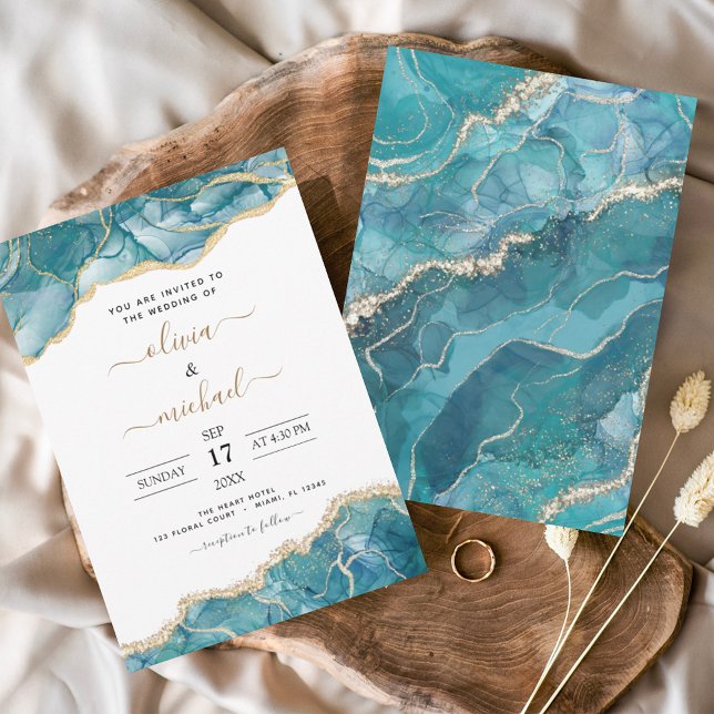 Invitation Agate Turquoise Turquoise Gold Mariage (Créateur téléchargé)