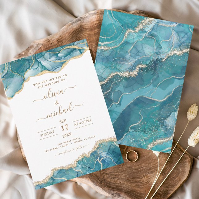 Invitation Agate Turquoise Turquoise Gold Mariage (Créateur téléchargé)