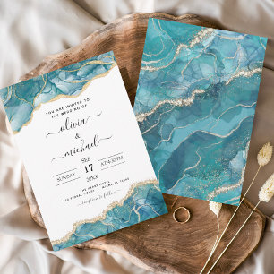 Invitation Agate Turquoise Turquoise Gold Mariage