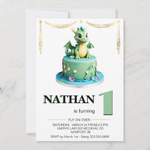 Invitation *~* AGE 1 Baby Dragon Photo AP88 Anniversaire