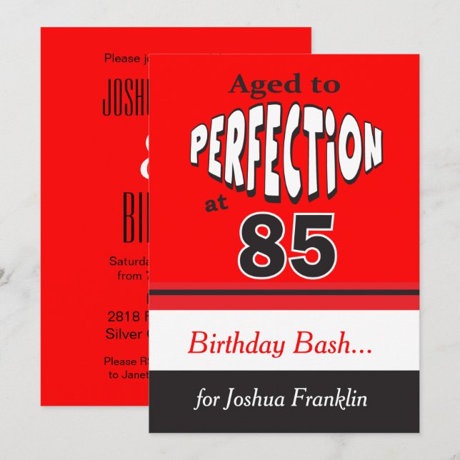 Invitation Âge à la perfection à 85 ans | 85e anniversaire (Devant / Derrière)