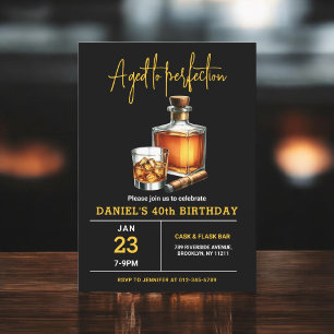 Invitation Âgé à Perfection Whisky Cigar 40 ans Anniversaire
