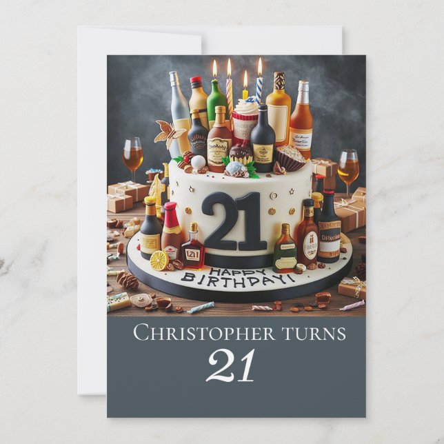 INVITATION ÂGE DE BOIRE GÂTEAU D'ANNIVERSAIRE, 21E FÊTE (Dos)