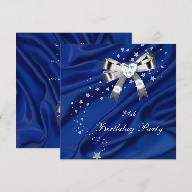 Invitation Âge Fête d'anniversaire Bleu Argent (Devant / Derrière)