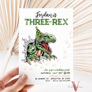 Invitation AGE modifiable T-Rex Green Dinosaures Anniversaire