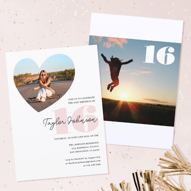 Invitation Age personnalisé Anniversaire Fête Photo Coeur Ado (Créateur téléchargé)